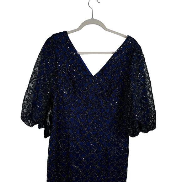 JS Collections Adeline Cocktail Midi Dress Dark Midnight Navy Blue NWT Womens 8 - Picture 3 of 9